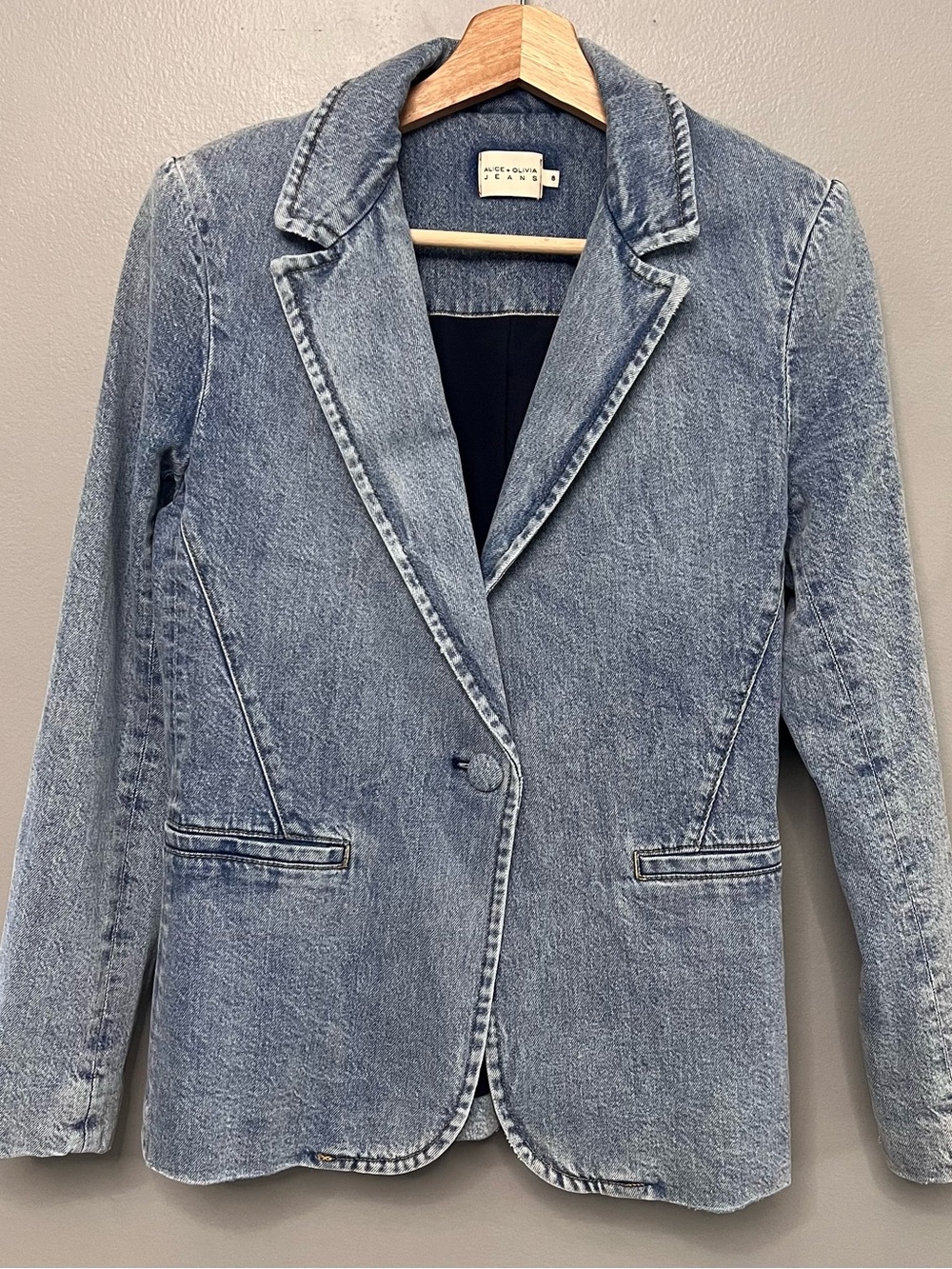 Alice + Olivia Macey Denim Fitted Blazer Size 8 Y2K 90s Downtown Girl